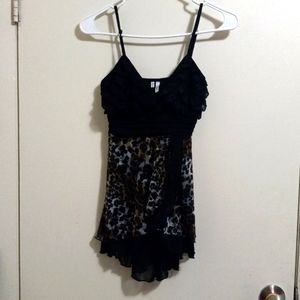 Studio Y Leapord Print Ruffled Spaghetti Strap Top!
